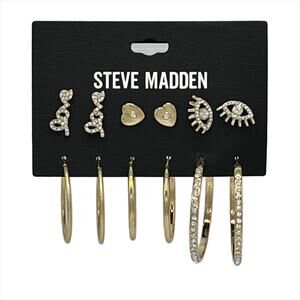 Steve Madden Gold Tone Rhinestone 6 pc Earring Set